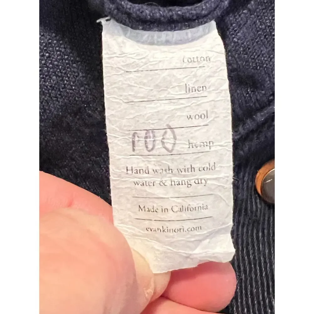 Evan Kinori LN Dark Navy Blue Hemp 1 Pocket Jacket Size M Unisex